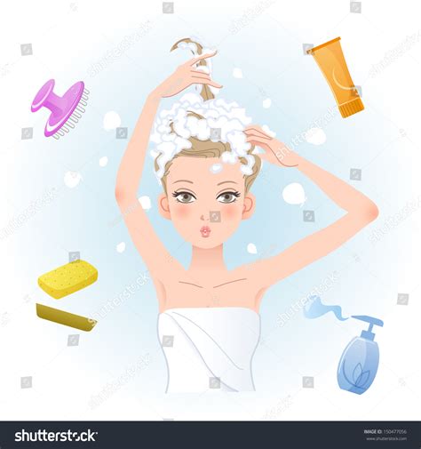 Young Woman Soaping Her Hair With Bodyhair Care Products Funny Expressionfile Contains