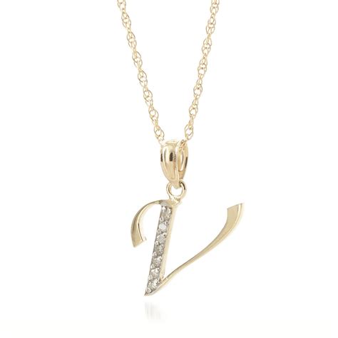 Diamond Letter Initial V Pendant Necklace In 9ct Gold 5635y Qp