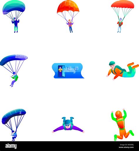Skydivers Icon Set Cartoon Set Of 9 Skydivers Vector Icons For Web