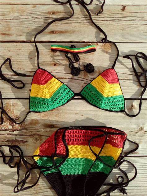 crochet bikini rasta bikini red yellow green rasta crochet etsy