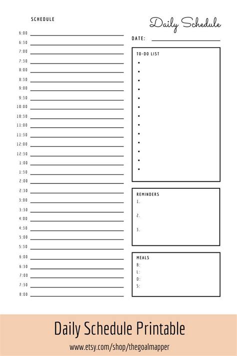 The Daily Schedule Printable Is Shown In Black And White With Text
