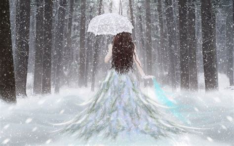 Princess With An Umbrella In The Snow Wallpaper Fantasy Wallpapers