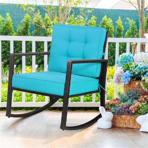 Spend your free time relaxing on this comfortable glider chair! Gymax Outdoor Wicker Rocking Chair Patio Lawn Rattan ...