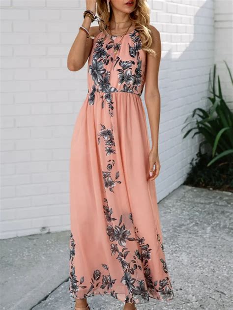 Womens Floral Print Sleeves Maxi Summer Dresses Boho Sleeveless