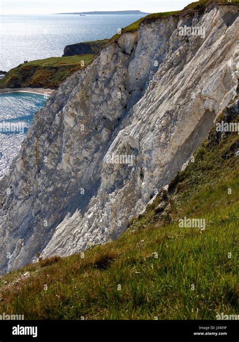Crumbling Chalk Cliff And Rock Face From South West Coast Path Between