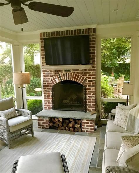 On This Screened Porch The Fireplace Area Is Designed For Maximum