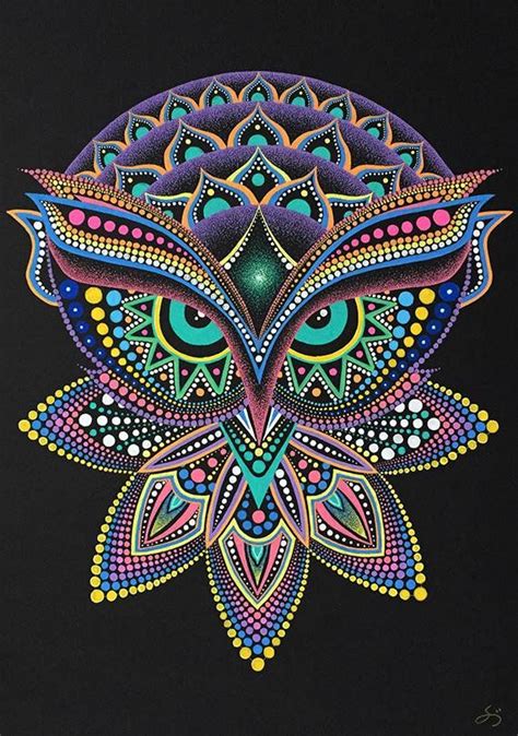 instant  printable art owl mandala etsy dot art painting dots art mandala design art