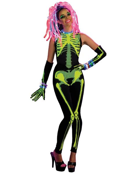 Rave Neon Skeleton Girl Costume