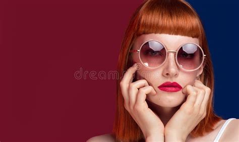 Beautiful Redhead Girl In Sunglasses Stock Image Image Of Makeup