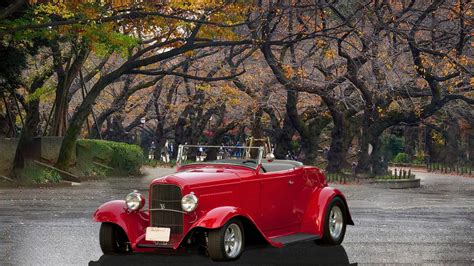 1932 Ford Convertible Roadster Red High Definition Wallpaper