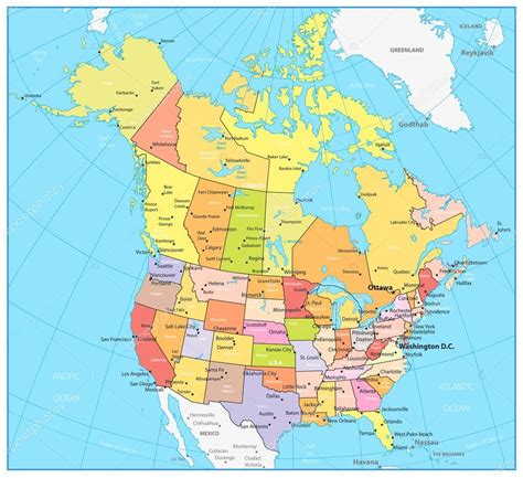 Estados Unidos y Canadá gran mapa político detallado