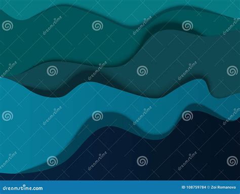 Trendy Paper Cut 3d Effect Blue Background Layers Waves And Lines