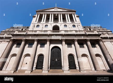 Front Facade Of The Bank Of England Building On Threadneedle St London