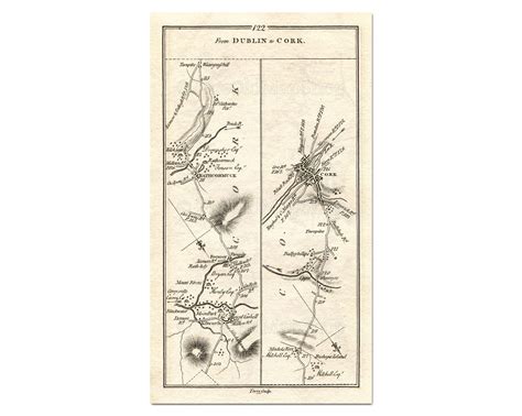 Antique Ireland Road Map Kilworth Cork Fermoy Rathcormac Etsy Map