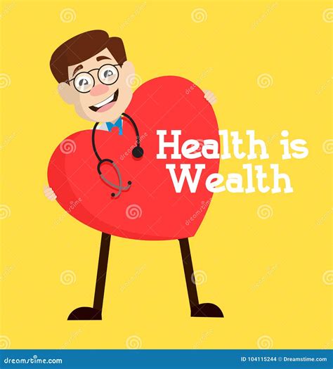 Health Is Wealth Cartoon Doctor With Heart Vector Stock Vector