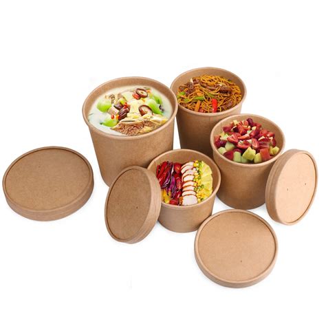 50 X Brown Soup Ice Cream Container [8oz With Lids 50pcs] Kraft Takeaway Paper Bowl Containers