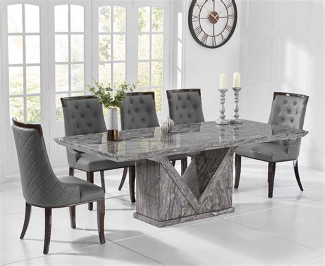 Mocha 220cm Grey Marble Dining Table With Angelica Chairs