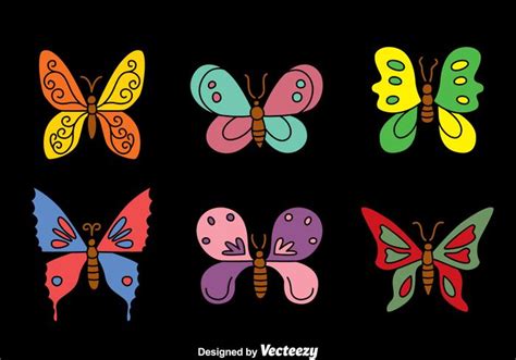 Butterfly Collection On Black Vectors 148740 Vector Art At Vecteezy