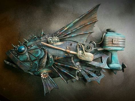Steam Punk Flying Fish Mexican Metal Yard Art Metal Art Sculpture