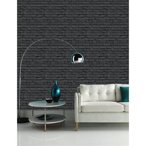 Sample Arthouse Vip Black Brick Wall Pattern Faux Stone Effect Motif