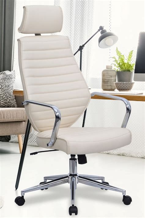 Cream Leather High Back Executive Office Chair With Fixed Arms Atlas