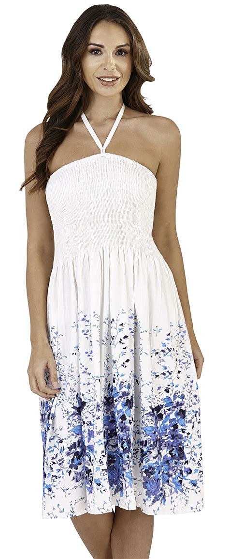 Ladies Floral Casual Summer Dress 2 In 1 Strapless Sun Dress Bandeau