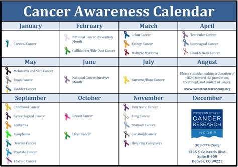 Cancer Awareness Calendar Western States Cancer Research