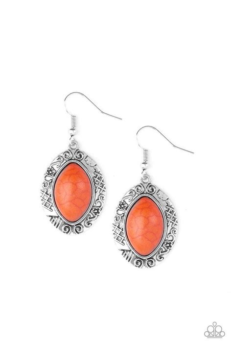Paparazzi Aztec Horizons Orange Marbled Tribal Earrings Orange