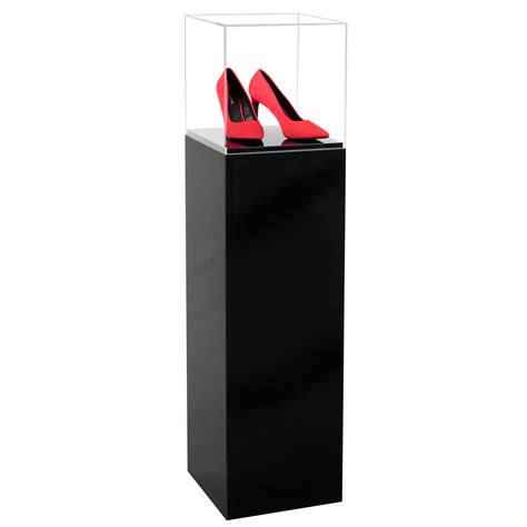 gloss black laminate pedestal display case with acrylic cover shoppopdisplays