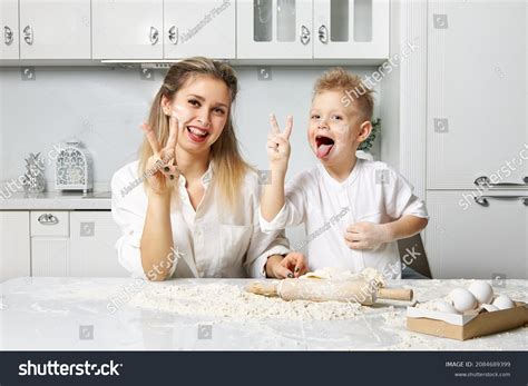 Cheerful Mother Son Smeared Flour White Stock Photo Shutterstock