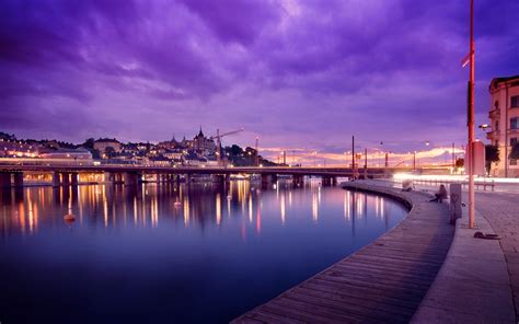 Wallpaper Sunset Sea City Cityscape Night Water Reflection Sky