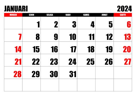 Kalender Januari 2024 Kalender365su