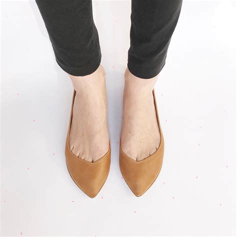 Pointed Toe Ballet Flats In Tan Soft Italian Leather Low Etsy