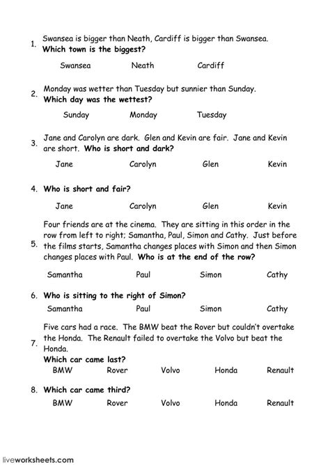 Logic Problems Interactive Worksheet Logic Problems Logic And Critical Thinking Word Analogies