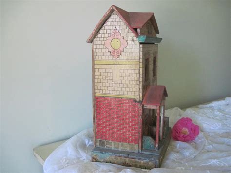 Antique Victorian Lithographed Small Dollhouse 14 C1910 La Muse