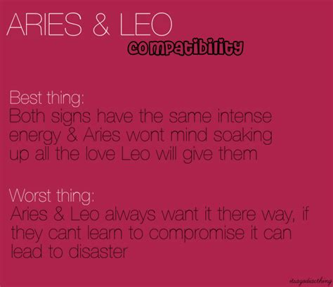 Leo is an excellent comrade and adviser, an ally, and an honest friend. Aries Leo @Crystal Chou Chou McCurley | Aries and pisces ...