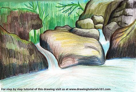 How To Draw Nature Scenery Of Waterfall Try To Draw This Beautiful