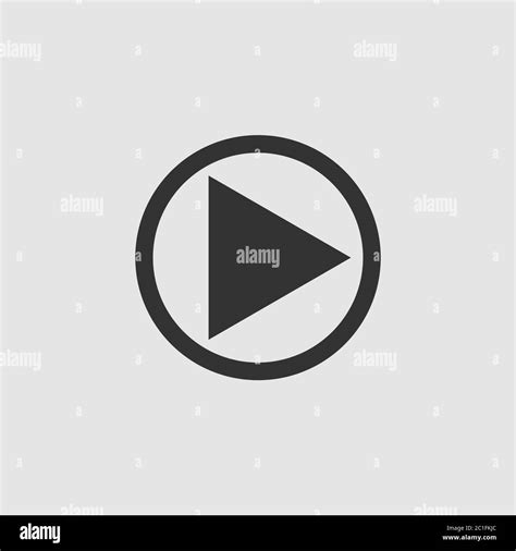 Play Button Icon Flat Black Pictogram On Grey Background Vector
