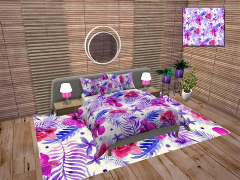 Tropical Watercolor Bedroom Accessories By Neinahpets At Tsr Sims 4