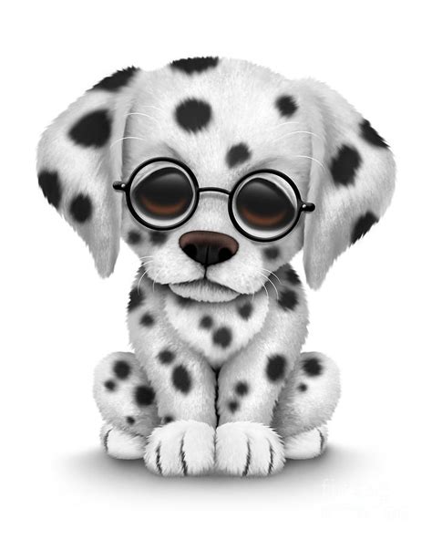 Cute Dalmatian Puppy Dog Wearing Eye Glasses Digital Art