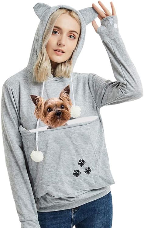 Women Pet Carrier Sweater Puppy Kitten Pouch Hoodies Long