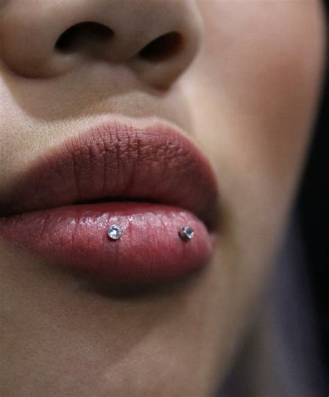 Labret Piercing Horizontal Lip Piercing On Lips With No Lip Gloss Close