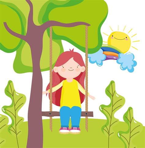 Niña Juego Columpio Vector Premium