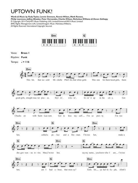 Bruno Mars Uptown Funk Sheet Music Leadsheet In D Minor Transposable