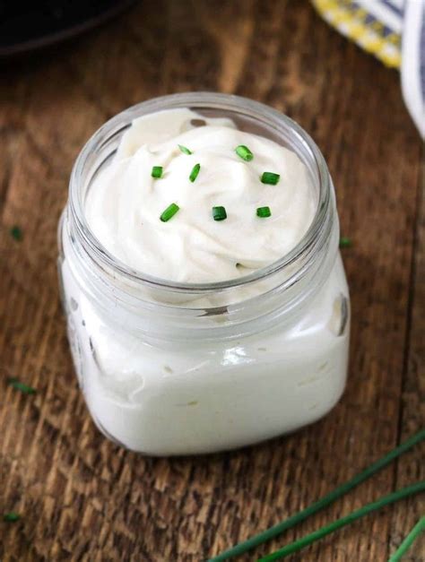 Vegan Sour Cream In A Glass Jar Topped With Chives Vegan Breakfast