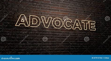 Advocate Realistic Neon Sign On Brick Wall Background 3d Rendered