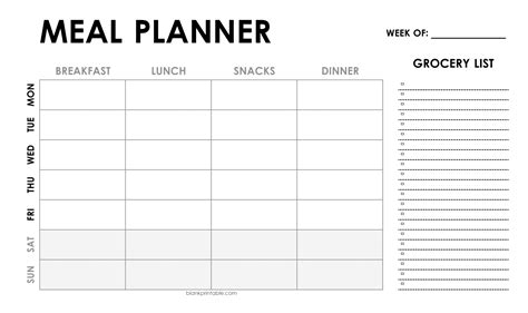 Editable Weekly Meal Planner Template With Grocery List Blank Printable