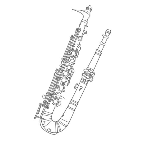 Bassoon Drawing Saxophone Illustration On White Background Outline