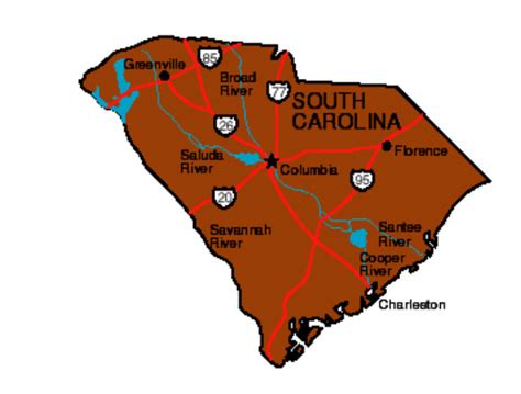 Simple South Carolina Map With Cities