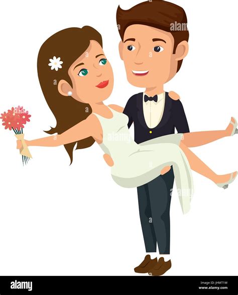 Cartoon Happy Wedding Couple Icon Over White Background Vector